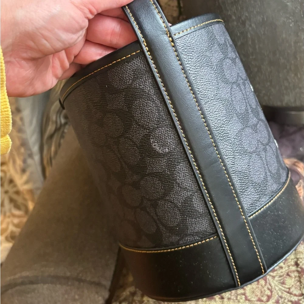 Authentic Coach Signature/Smooth leather w Celestial Cat Design bucket shoulder - Picture 10 of 15